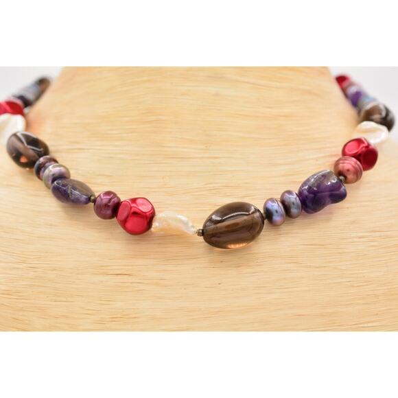 Alexander Kalifano Collar Necklace Pearl Stone Beaded Multi-Color Chunky BinAU - Picture 1 of 12